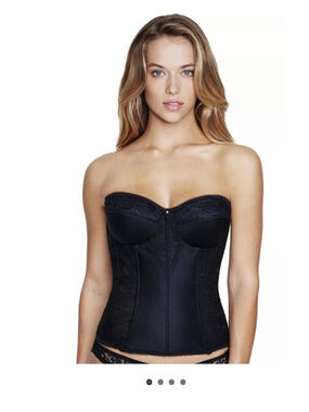 Dominique Colette Lace Corset Bra Black Floral Bridal Longline Womens Size 32D